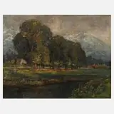 Carl Korthaus, Oberbayerische Landschaft, Öl auf Leinwand und Keilrahmen