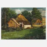 H. Katz, Blick auf einem Bauernhof, Öl auf Malpappe