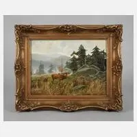 A. Mötsch, Röhrender Hirsch im Gebirge, Öl auf Leinwand