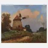 Heinrich Josef Wertheim, Burgenlandmühle, Öl auf Karton