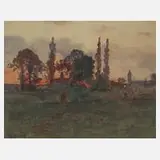 Ferdinand Bassot, Landschaft in der Dämmerung, Aquarell