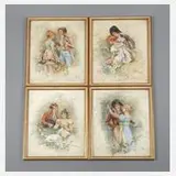 M. Duboy, Junge Liebespaare im Park, Aquarelle