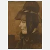 Fritz Schnitzler, Schwälmerin mit Haube, 1884, Aquarell in brauner