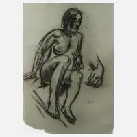 Ernst Holzhäuser, Frauenakt, Kohle auf grünlichem Papier