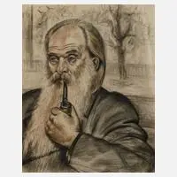 Ernst Holzhäuser, Pfeife rauchender Mann, Kohle und Rötel auf Papier