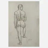 Ernst Holzhäuser, Stehender männlicher Akt, Bleistift auf grundiertem Papier