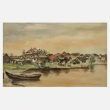 Erich Kaatz, Dorf am See, Aquarell