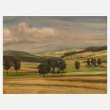 E. Meißner, Weite Sommerlandschaft, 1953, Aquarell über Bleistift