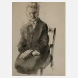 Prof. Josef Hegenbarth, Sitzende alte Dame, Tuschefeder und Pinsel in Schwarz und ein wenig Rot