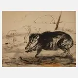 Prof. Josef Hegenbarth, "Wildschweine", 1953, Mischtechnik auf Papier