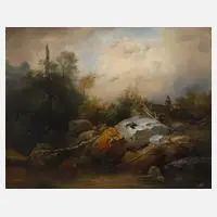 Friedrich Gauermann, Hirtin im Gebirge, Öl auf parkettierter Holzplatte