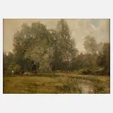Alfred Glendening Senior, Kühe am Dorfrand, Öl auf Malplatte