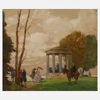 Prof. Max Frey, "Abendkonzert", Öl auf Sperrholzplatte