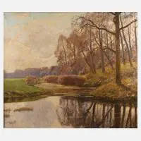 Hans Greinke, Herbststimmung am Weiher, Öl auf Leinwand