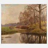 Hans Greinke, Herbststimmung am Weiher, Öl auf Leinwand
