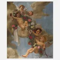 Emil Gurdan, Putti in den Wolken, Öl auf Leinwand und Spannrahmen