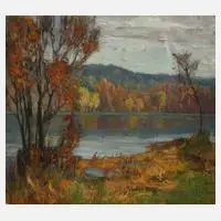 Oskar Kasper, Herbstliche Seelandschaft, Öl auf Leinwand und Keilrahmen