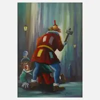 Angelo Manini, Clowns, Öl auf Leinwand