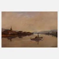 Jim Paulus, Ansicht Temmels an der Obermosel, Öl auf Leinwand