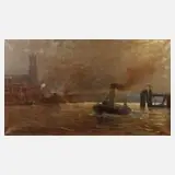 Otto Pieper, "Hafen am Vorsetzen" Hamburg, Öl auf Leinwand