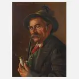 Walter Roessler, Portrait eines alten Mannes mit Pfeife, Öl auf Sperrholz