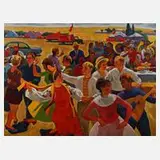 G. Welzow, Ländliche Festszene, Öl auf Leinwand