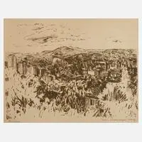 Julie Strathmeyer-Wertz, "Stuttgart", Siebdruck in Braun