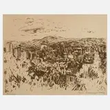 Julie Strathmeyer-Wertz, "Stuttgart", Siebdruck in Braun