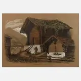 W. Hofmann, "Schweizerhaus von Sachseln", Aquarell und Deckweiß auf getöntem Papier