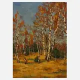 Epperlein, Sonniger Birkenwald, Öl auf Karton