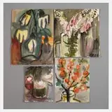Josef Richter, Vier Blumenstücke, 1987, Aquarell