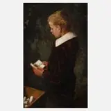 Wilhelm Geissler, Lesender Junge, Öl auf Holz
