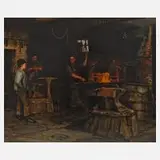 Erich Hammer, "In der Schmiede", Öl auf Holztafel