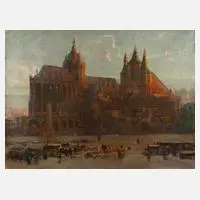 Markt am Erfurter Dom by Walter Corsep, Öl auf Leinwand und Keilrahmen, offered May 2023