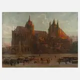 Walter Corsep, Markt am Erfurter Dom, Öl auf Leinwand und Keilrahmen