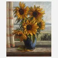 Franz Forthuber, Sonnenblumen, Öl auf Hartfaserplatte