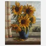 Franz Forthuber, Sonnenblumen, Öl auf Hartfaserplatte