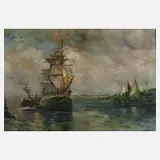 Hänle, Hafen mit Segelbooten, Öl auf Leinwand