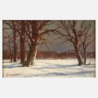 Carl Kenzler, Bäume in Winterlandschaft, Öl auf Sperrholzplatte