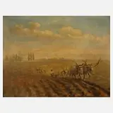 Pflügende ungarische Bauern by László Kézdi-Kovács, Öl auf Faserplatte, offered May 2023