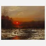 Hamid Mehrnia, Winterabend, Öl auf Leinwand