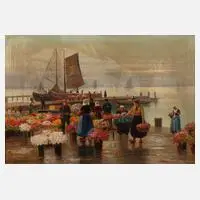 H. Moser, Niederländischer Blumenmarkt, Öl auf Leinwand