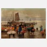 H. Moser, Niederländischer Blumenmarkt, Öl auf Leinwand