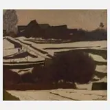 Willy Mulot, Dorf im Schnee, Öl auf Leinwand