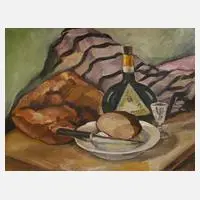 Max Nehrling, Stillleben mit Brot und Wein, Öl auf Karton