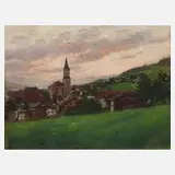 Emil Rau, Sommerabend am Dorfrand, Öl auf Karton