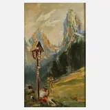 A. Richter, Maid am Marterl im Gebirge, Öl auf Leinwand