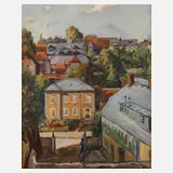 J. Stein, Stadtansicht mit Bäckerei, Öl auf Leinwand
