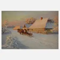 M. Wyszkowski, Pferdeschlitten in Winterlandschaft, Öl auf Leinwand