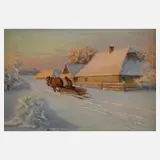 M. Wyszkowski, Pferdeschlitten in Winterlandschaft, Öl auf Leinwand